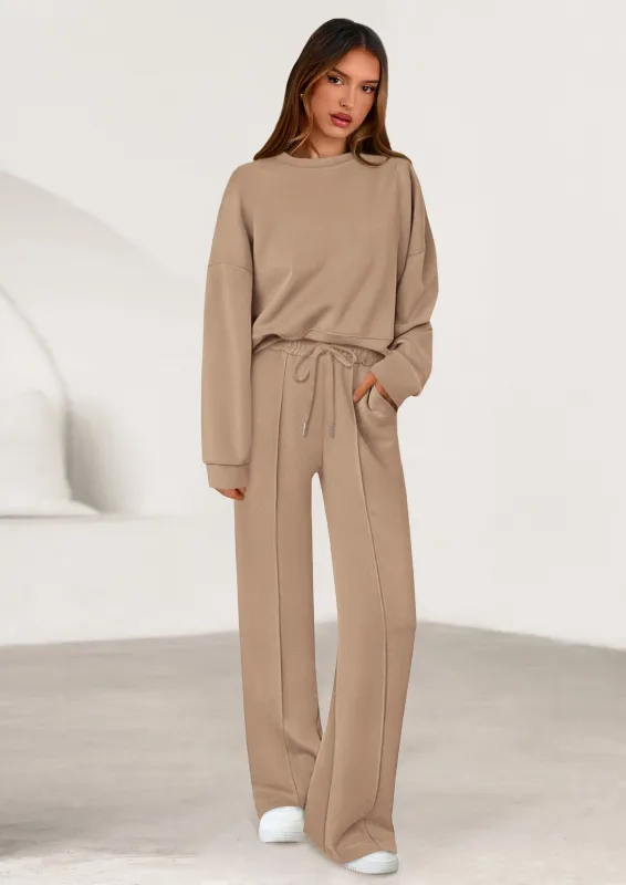 PRETTYGARDEN 2 Piece Sets For Women Fall Trendy Long Sleeve Sweatshirt Wide Leg Pants Loungewear Set Matching Sweatsuit made by PrettyGarden