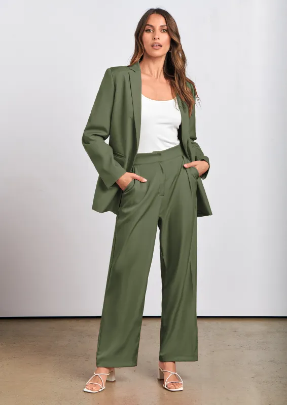 PRETTYGARDEN Women's Fall Two Piece Outfits Dressy Blazer Jacket and Wide Leg Pants Pockets Business Casual Office Suit Sets made by PrettyGarden