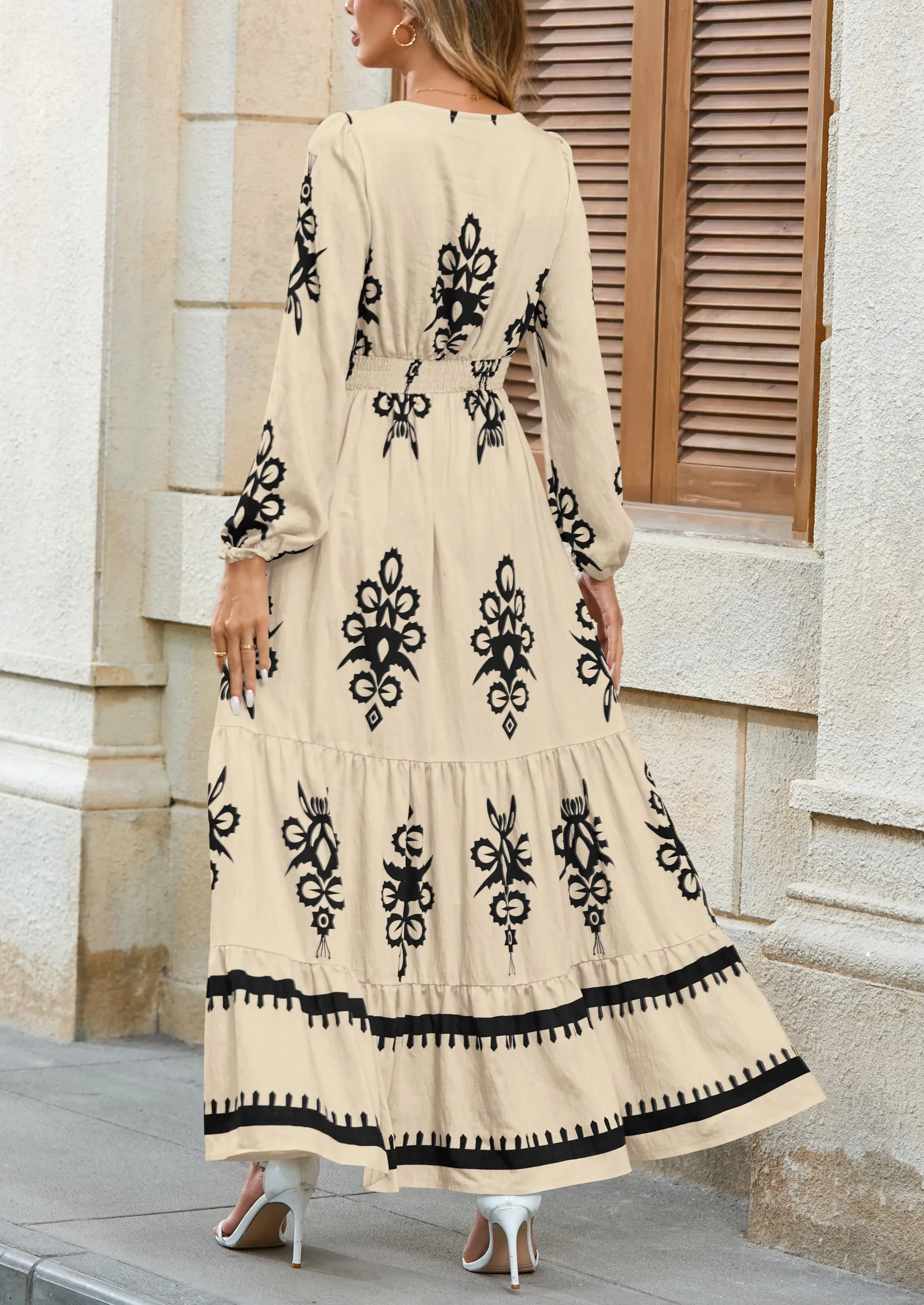 PRETTYGARDEN Women's Fall Wedding Guest Dresses Boho Floral Long Sleeve V Neck Flowy Elegant Maxi Dress Beach Clothes sold by PrettyGarden product image thumbnail 2