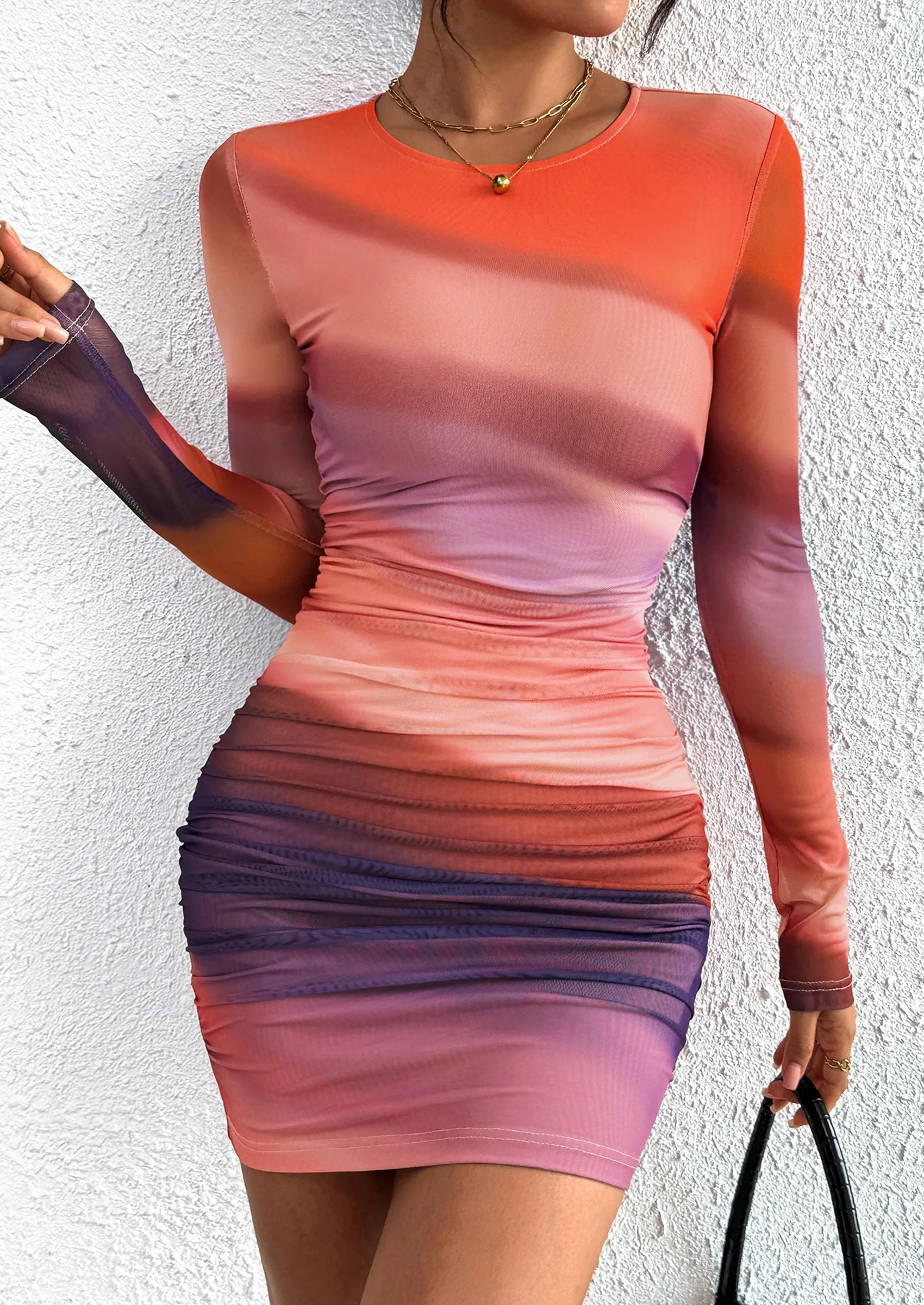 PRETTYGARDEN Women's Mini Dress Fall Trendy Tie Dye Print Long Sleeve Club Party Homecoming Casual Bodycon Dresses sold by PrettyGarden product image thumbnail 4