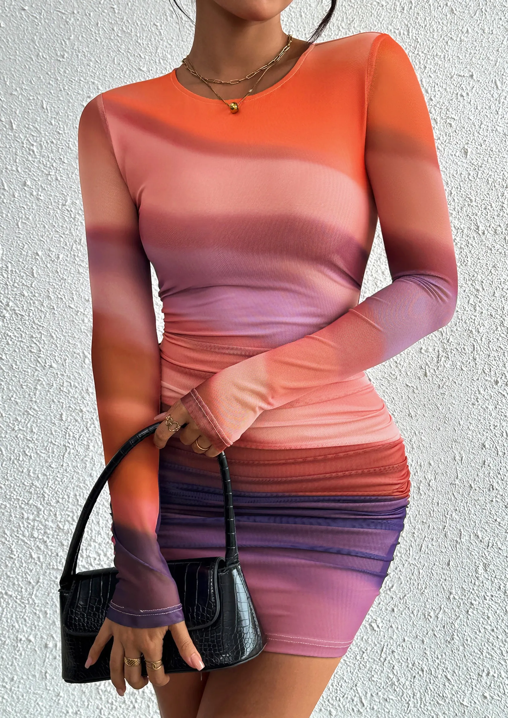 PRETTYGARDEN Women's Mini Dress Fall Trendy Tie Dye Print Long Sleeve Club Party Homecoming Casual Bodycon Dresses sold by PrettyGarden product image thumbnail 5