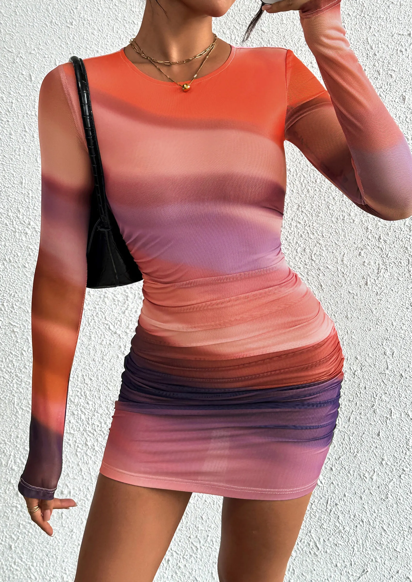 PRETTYGARDEN Women's Mini Dress Fall Trendy Tie Dye Print Long Sleeve Club Party Homecoming Casual Bodycon Dresses sold by PrettyGarden product image thumbnail 3