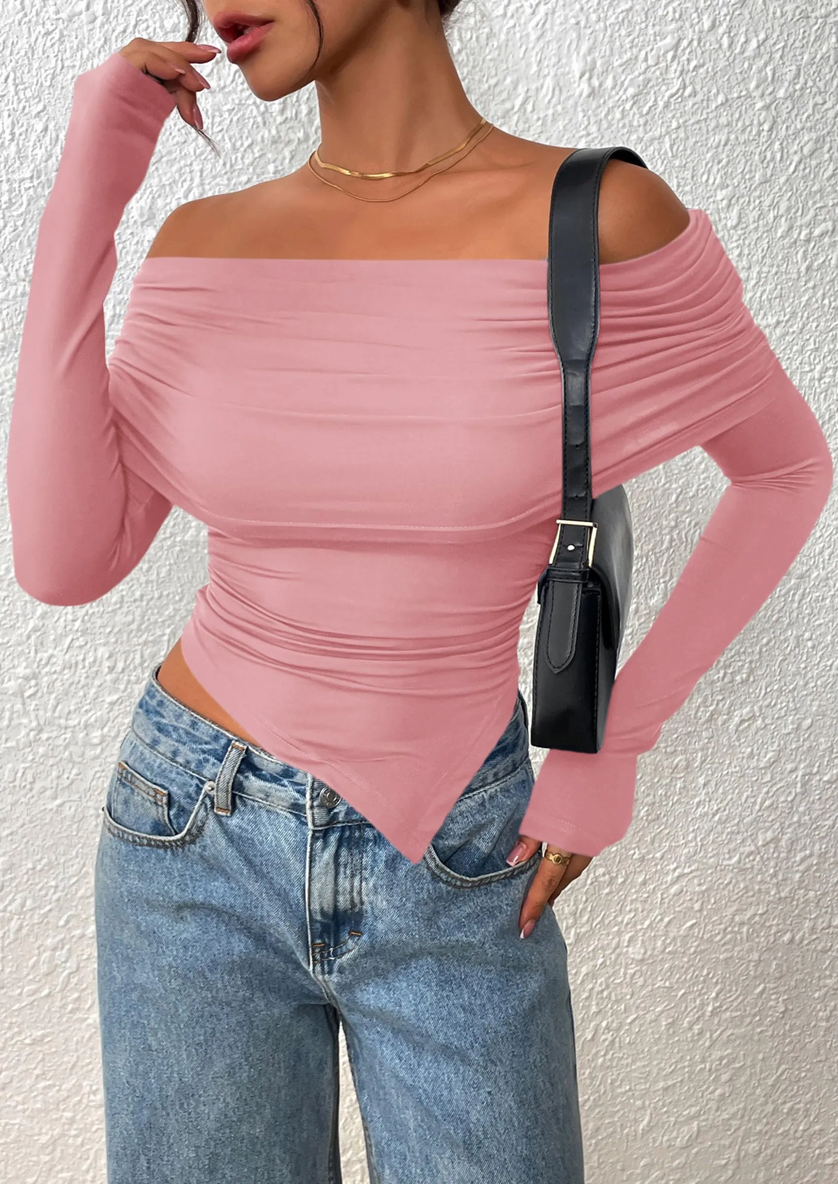 PRETTYGARDEN Women's Long Sleeve Shirts Off Shoulder Tops Going Out Slim Fitted Y2K Blouses Fall Fashion Clothes sold by PrettyGarden product image thumbnail 4