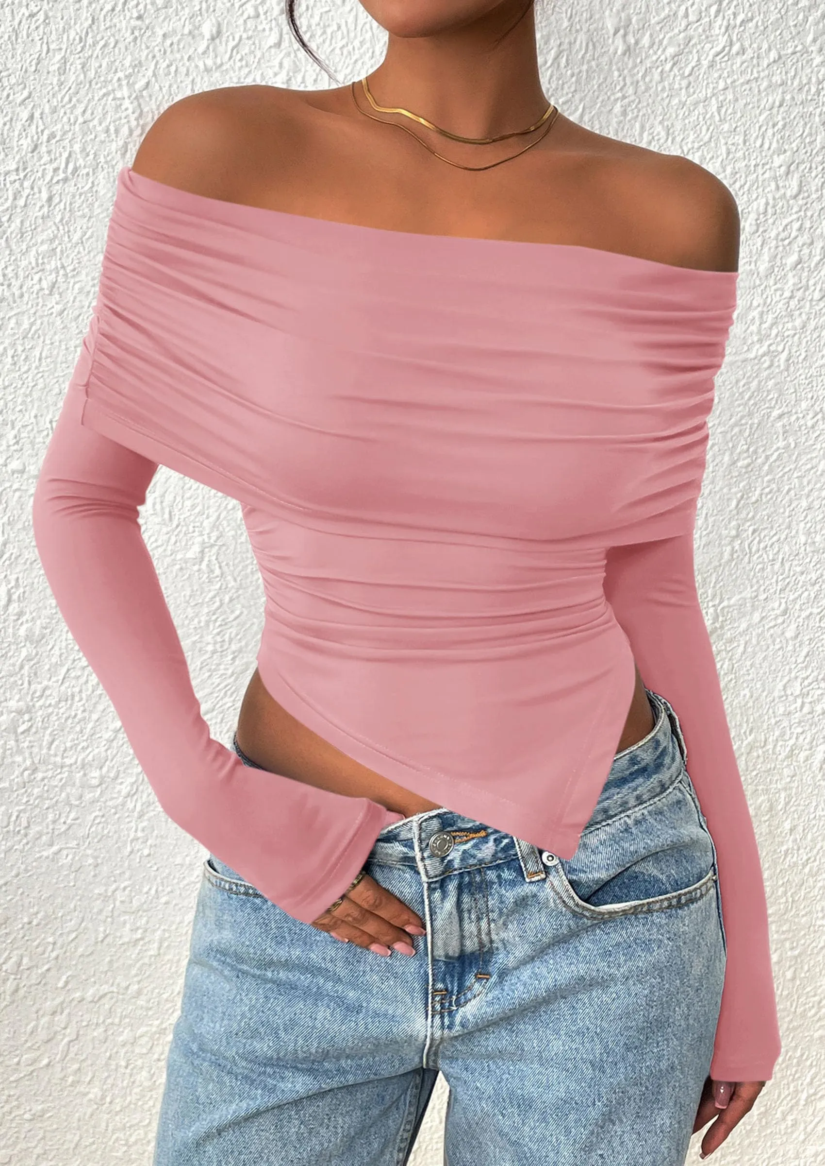 PRETTYGARDEN Women's Long Sleeve Shirts Off Shoulder Tops Going Out Slim Fitted Y2K Blouses Fall Fashion Clothes sold by PrettyGarden product image thumbnail 3