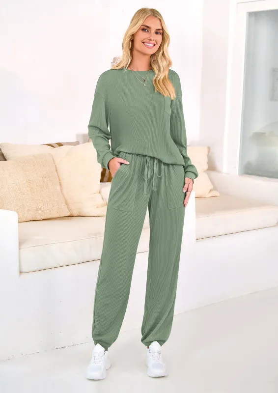 KIRUNDO Lounge Sets for Women Travel Airport Outfits Lightweight Tops Drawstring Pants Tracksuit Jogger Set Postpartum made by PrettyGarden