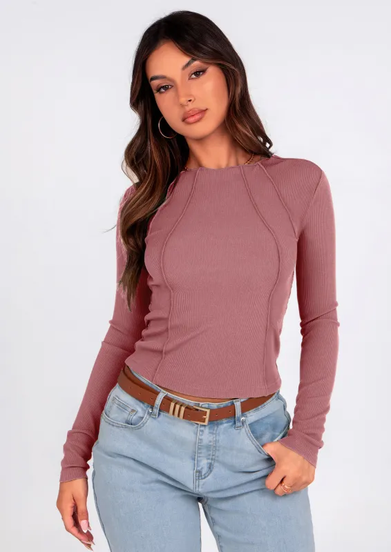 KIRUNDO Ribbed Long Sleeve Tops for Women Stretch Slim Basic Crop Tee Exposed Seams Spring Fall Fashion Trendy Tshirt made by PrettyGarden