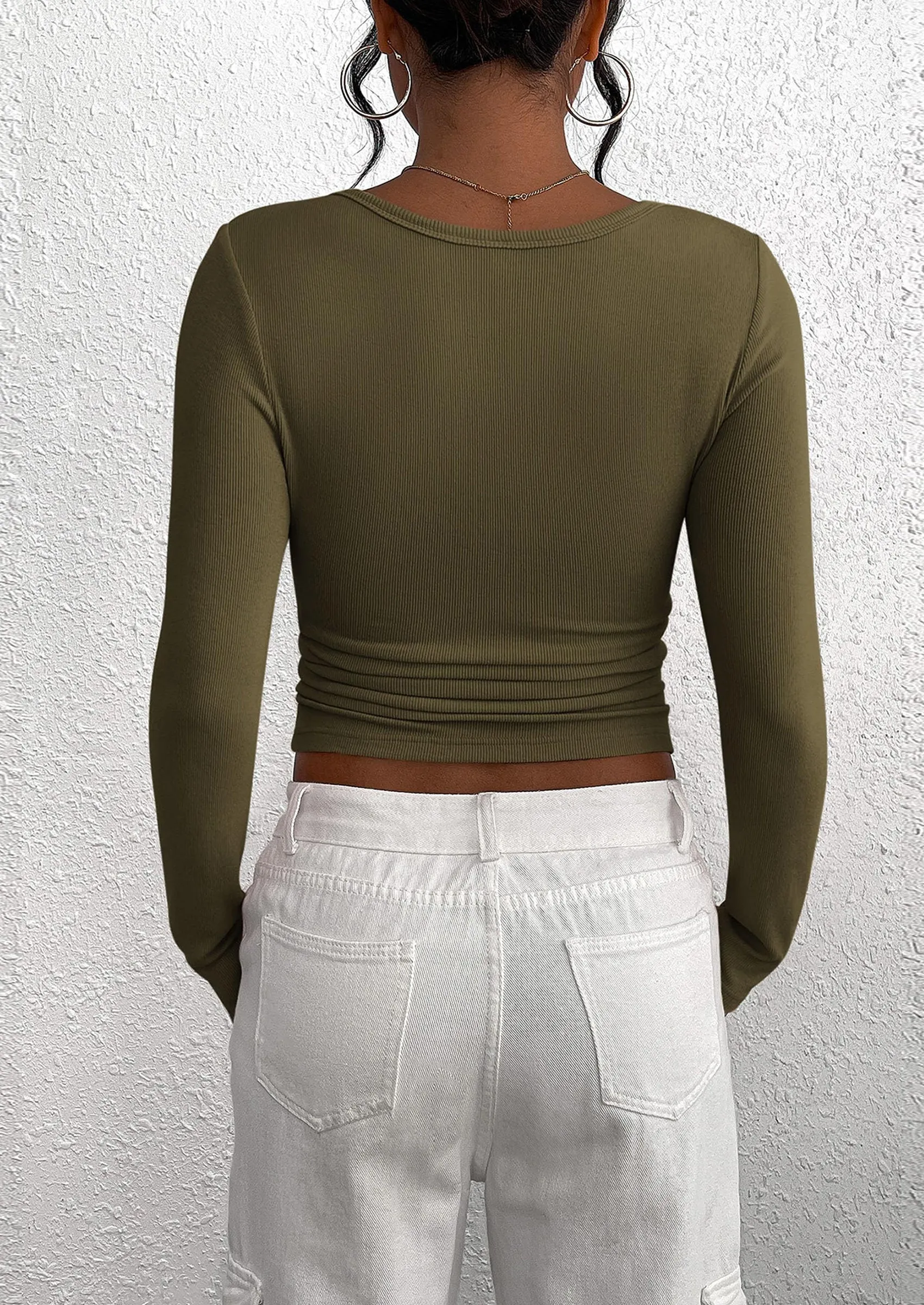 BTFBM Women Long Sleeve Shirts Fall Tops V Neck Button Up Slim Fit Ribbed Knit Solid Color Casual Shirts sold by PrettyGarden product image thumbnail 2