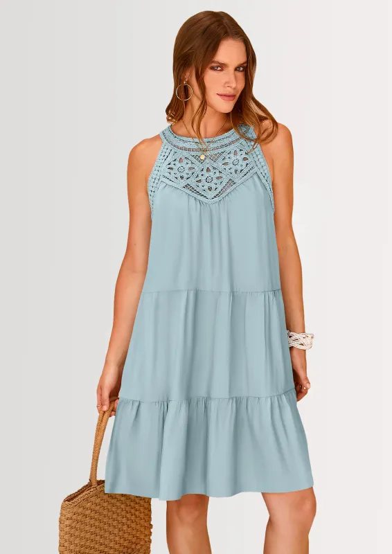 BTFBM Women Summer Halter Dresses Casual Spring 2025 Sleeveless A-Line Tiered Swing Mini Dress Beach Vacation Sundress made by PrettyGarden