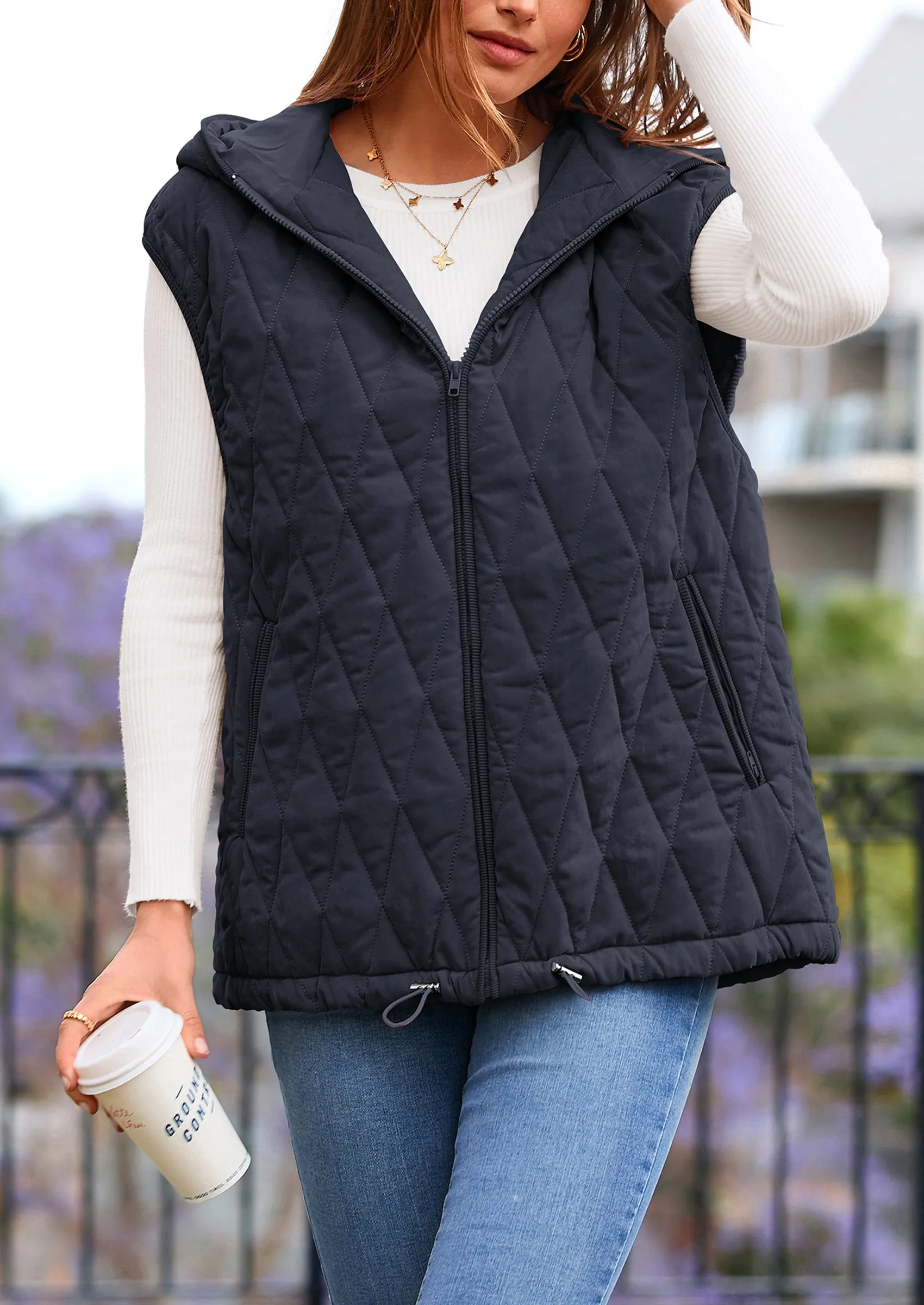 PRETTYGARDEN Women's Fall Spring Vest Casual Sleeveless Hooded Zip Up Jacket Trendy Winter Coat Outerwear sold by PrettyGarden product image thumbnail 5
