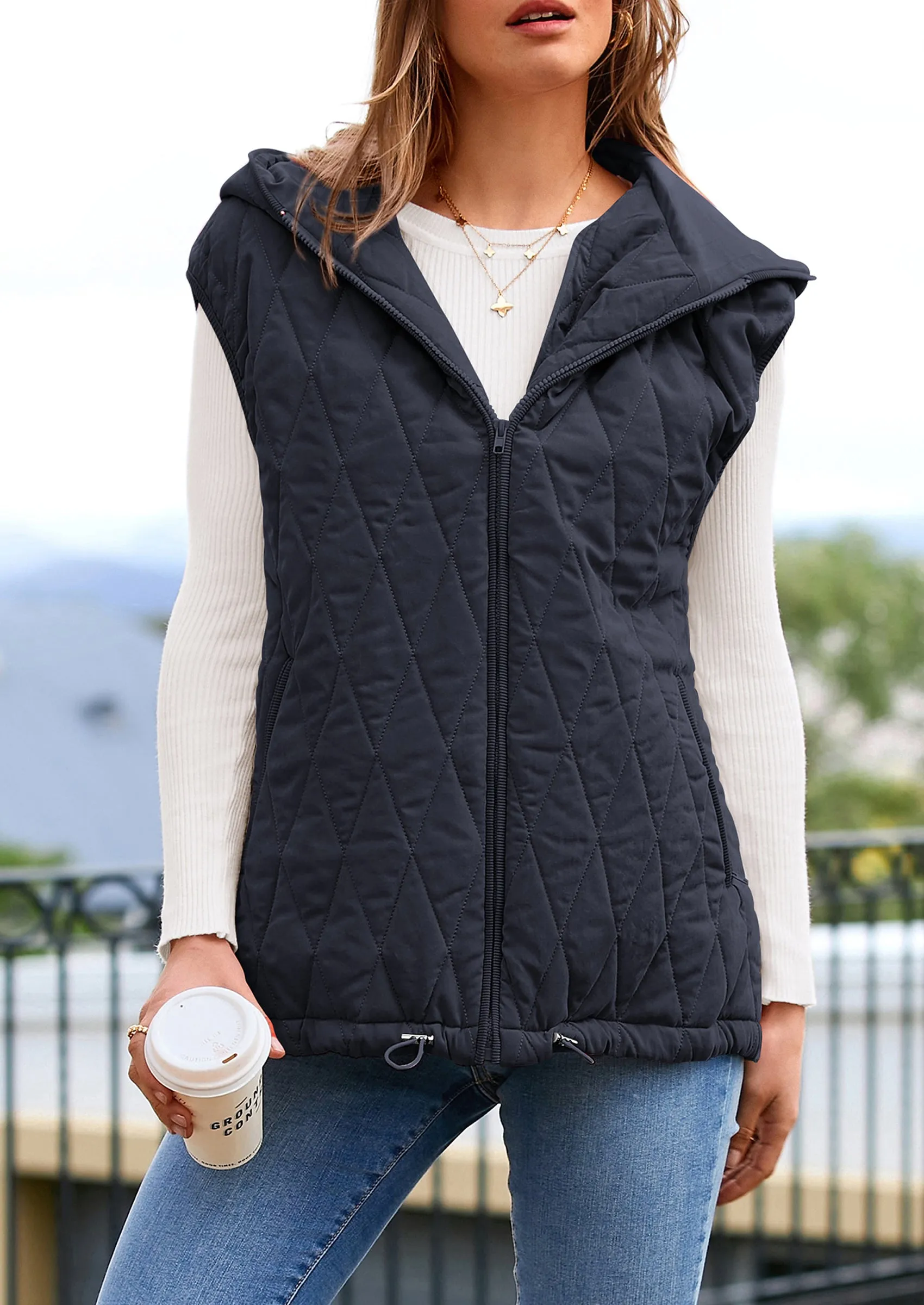 PRETTYGARDEN Women's Fall Spring Vest Casual Sleeveless Hooded Zip Up Jacket Trendy Winter Coat Outerwear sold by PrettyGarden product image thumbnail 3