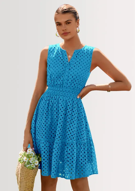 PRETTYGARDEN Women's Summer Dresses Sleeveless V Neck Eyelet Hollow Out Swing A Line Beach Vacation Sun Dress made by PrettyGarden