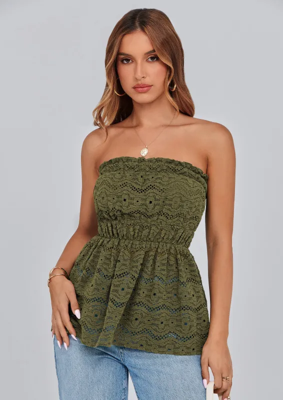 PRETTYGARDEN Tube Tops for Women Summer Strapless Off Shoulder Eyelet Smocked Peplum Trendy Going Out Boho Top made by PrettyGarden