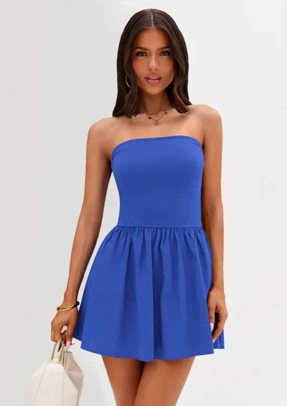 Strapless Casual Tube Top Ruffle A Line Patchwork Mini Dresses Mini Party Dresses made by PrettyGarden