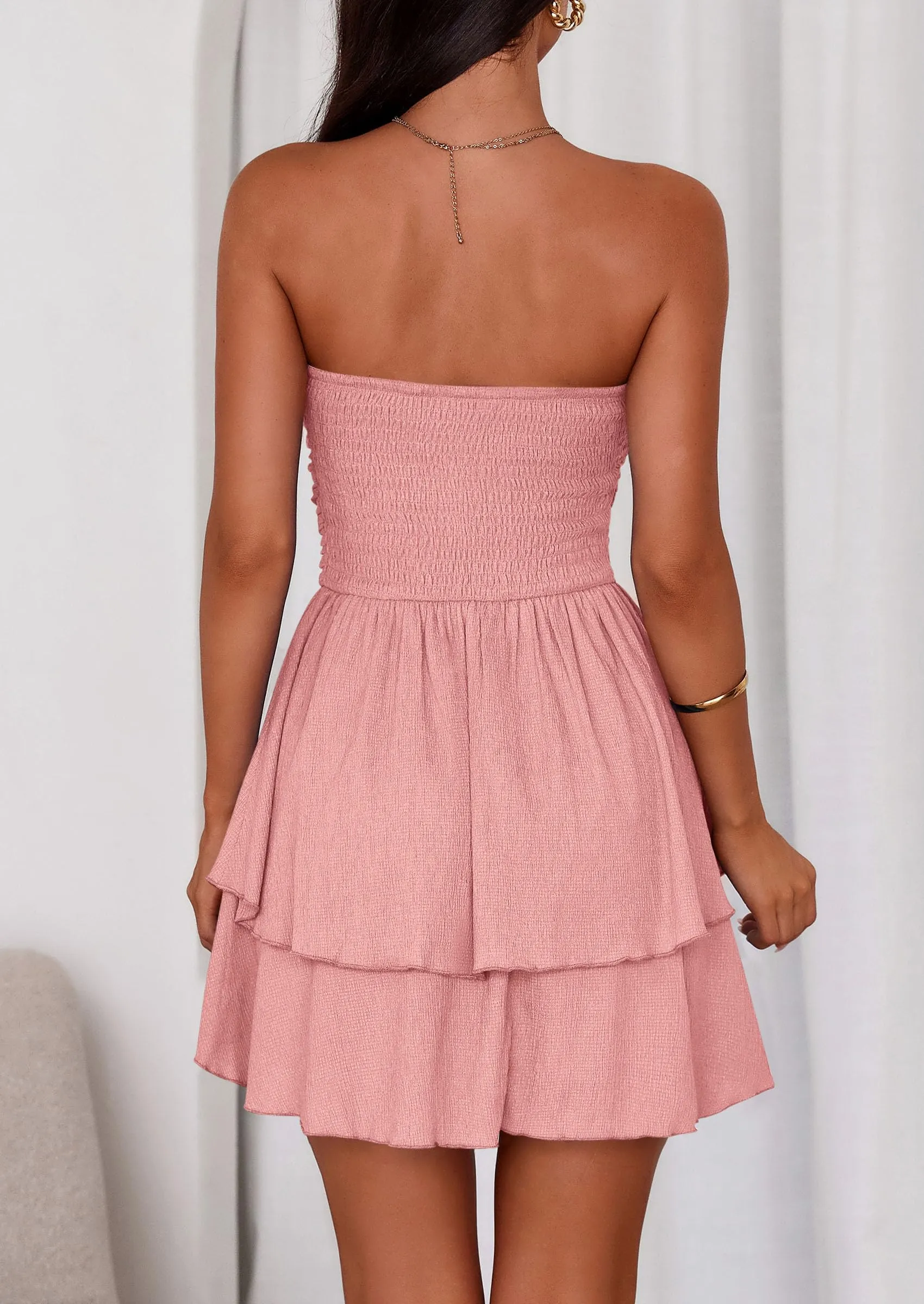 PRETTYGARDEN Women's Summer Strapless Tube Mini Dress Off Shoulder Smocked Ruffle A Line Flowy Short Party Club Dresses sold by PrettyGarden product image thumbnail 2