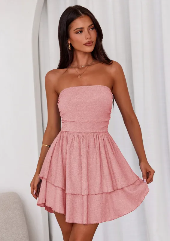 PRETTYGARDEN Women's Summer Strapless Tube Mini Dress Off Shoulder Smocked Ruffle A Line Flowy Short Party Club Dresses made by PrettyGarden