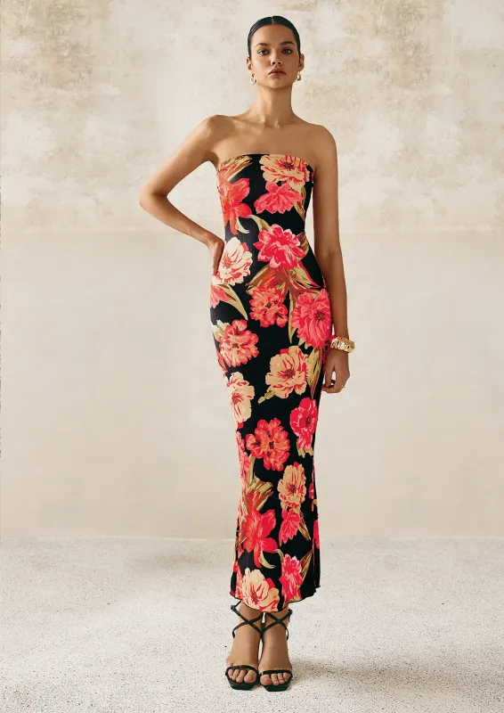 PRETTYGARDEN Women's Floral Bodycon Maxi Dresses Ribbed Strapless Tube Casual Boho Party Long Dress made by PrettyGarden