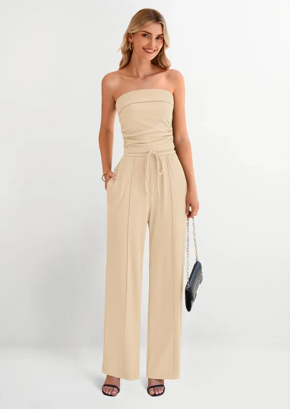 PRETTYGARDEN 2 Piece Sets Casual Ribbed Knit Crop Tube Top Wide Leg Pants Lounge Set made by PrettyGarden