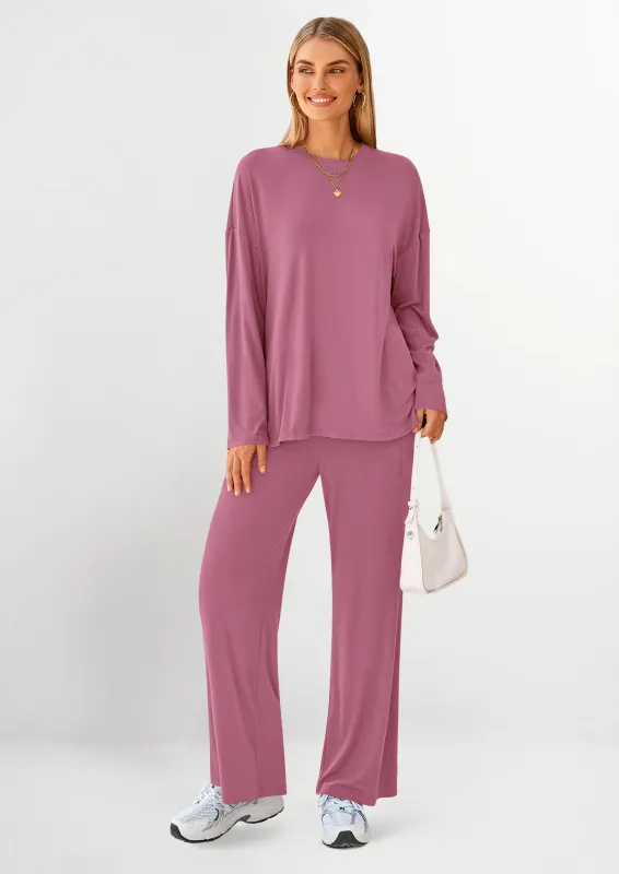 PRETTYGARDEN Women's Two Piece Lounge Sets Matching Long Sleeve Shirts Wide Leg Pants Tracksuits Travel Outfits Fall Clothes made by PrettyGarden