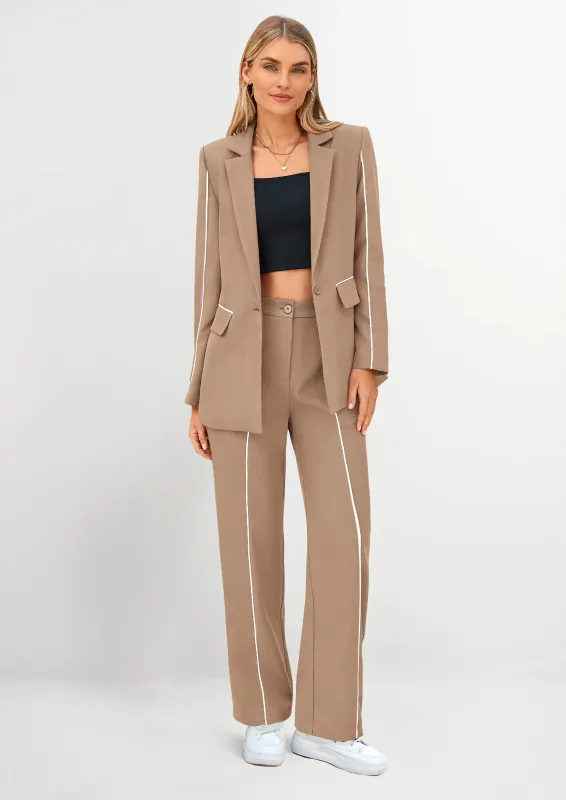 PRETTYGARDEN 2 Piece Blazer Outfits Business Casual Oversized Jacket Wide Leg Work Pants Dressy Suit Set made by PrettyGarden