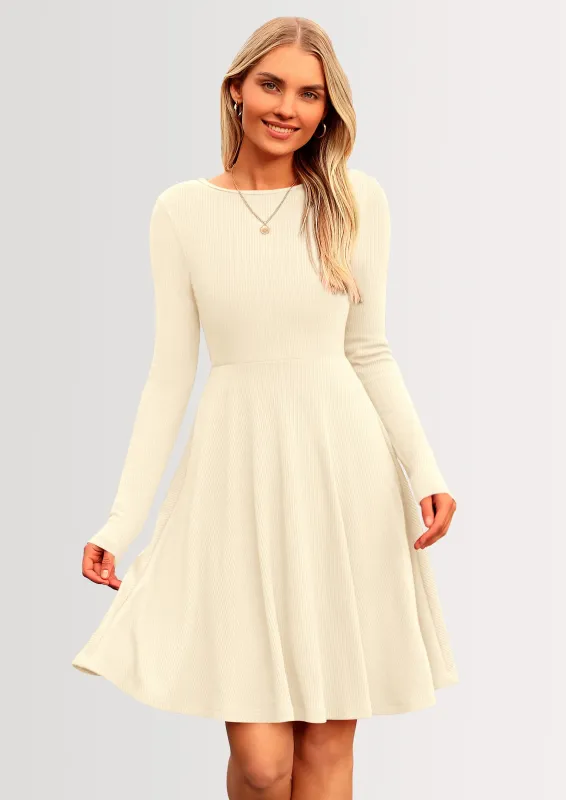 PRETTYGARDEN Women's Spring Fall Short Dress Ribbed Knit Crewneck Long Sleeve A Line Flowy Casual Elegant Going Out Dresses made by PrettyGarden