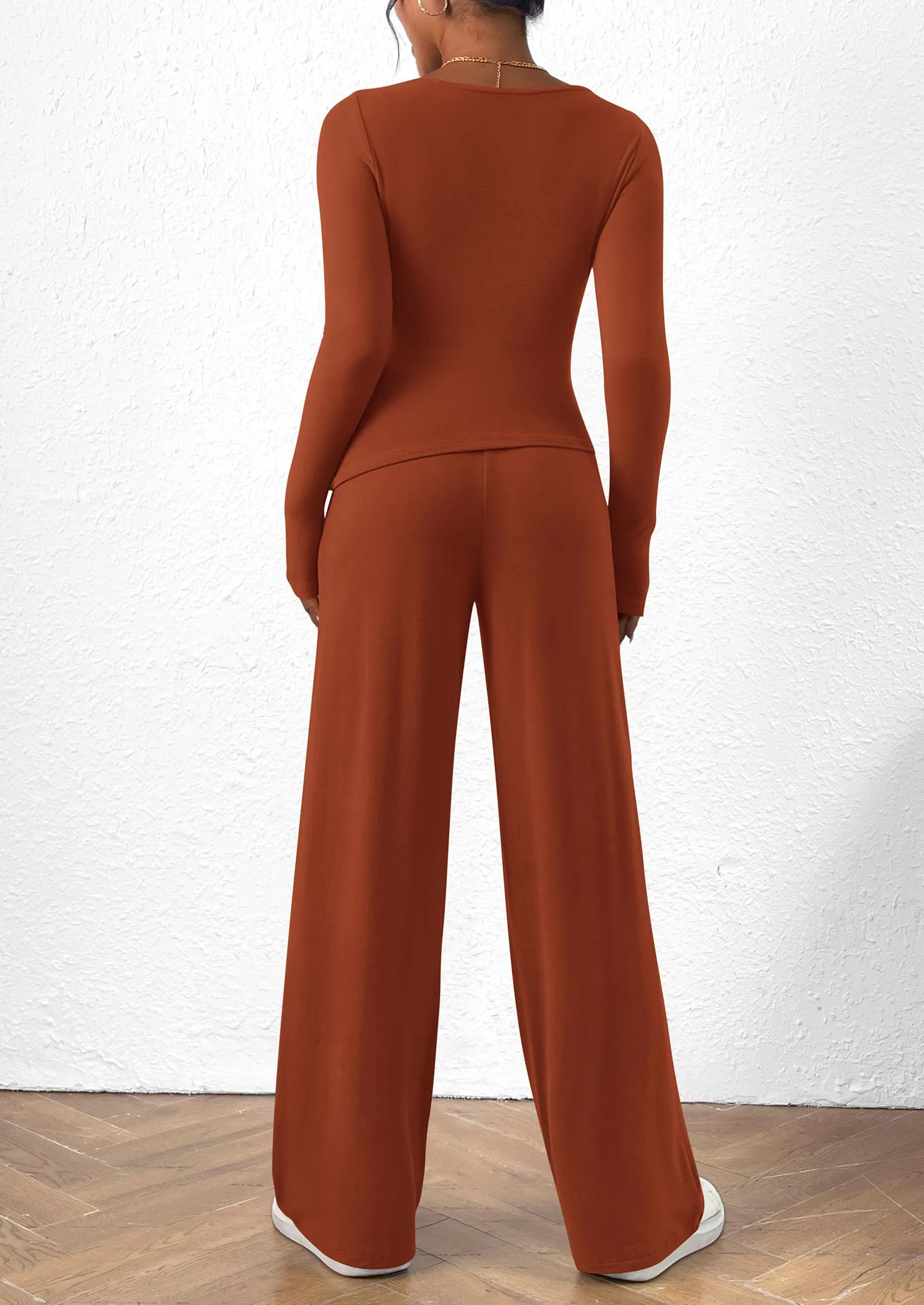 PRETTYGARDEN Women's 2 Piece Lounge Sets Asymmetrical Long Sleeve T Shirt Wide Leg Pants Casual Outfits Tracksuit sold by PrettyGarden product image thumbnail 2