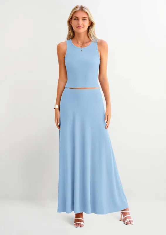 PRETTYGARDEN 2 Piece Maxi Skirt Sets Casual Knit Cropped Tank Top High Waisted Long Skirts Outfit made by PrettyGarden