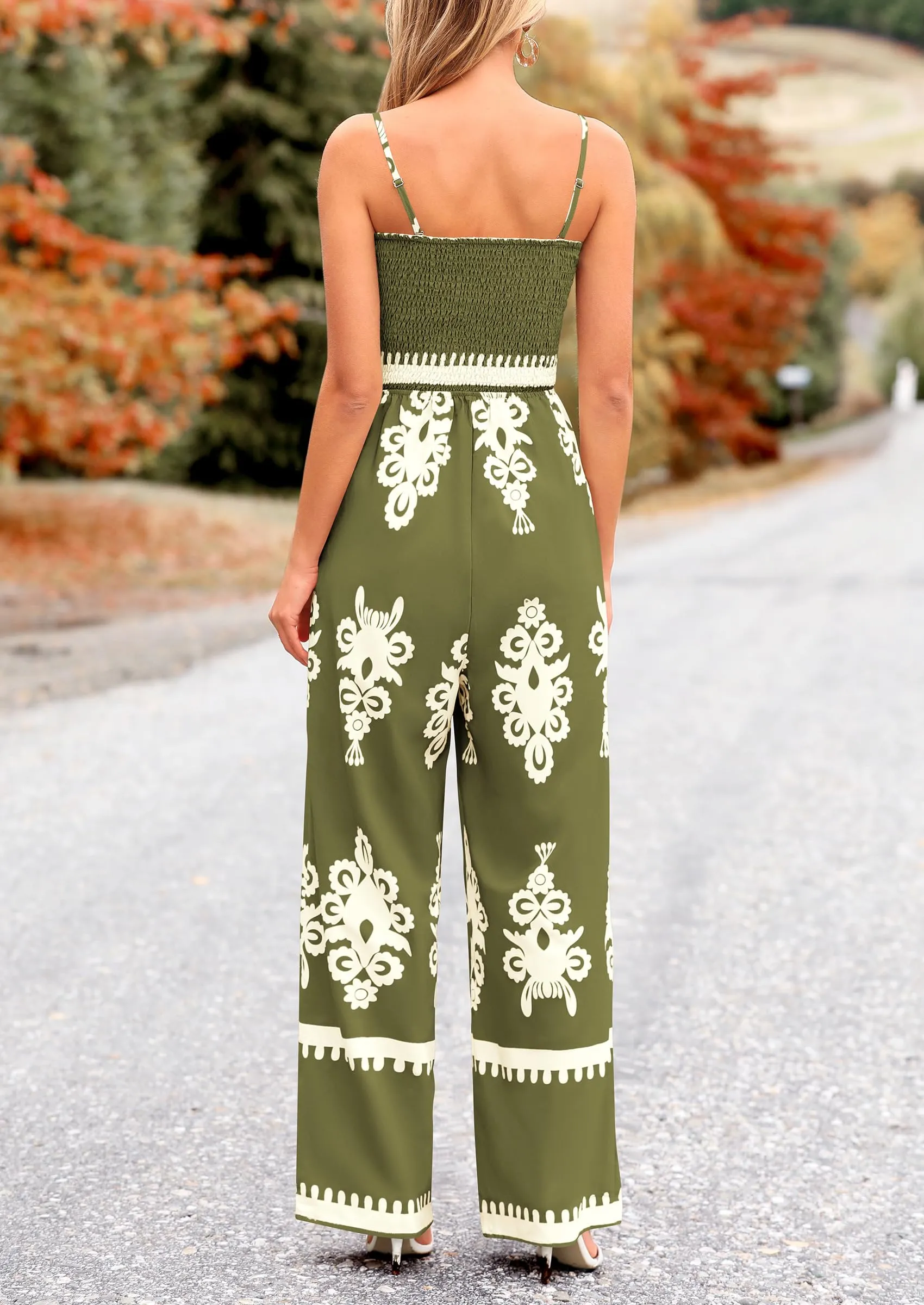 PRETTYGARDEN Boho Jumpsuits Beach Vacation Outfits Spaghetti Strap Wide Leg Pants Rompers sold by PrettyGarden product image thumbnail 2