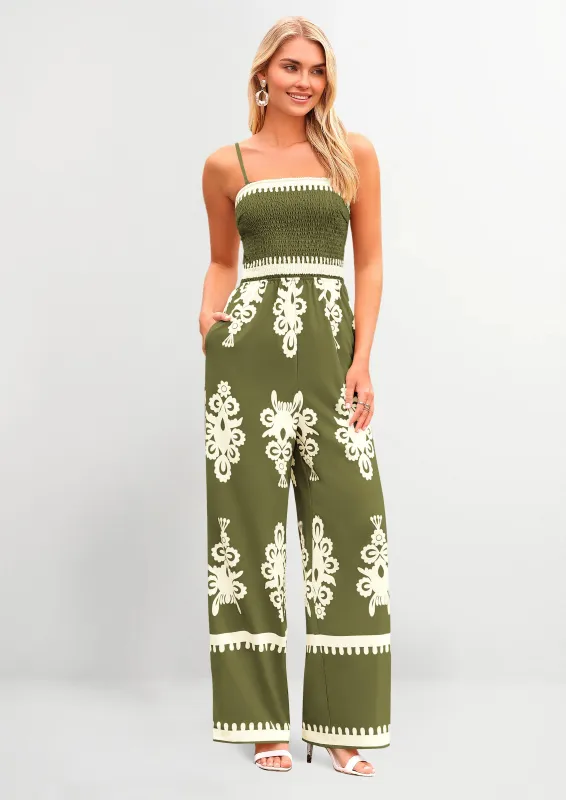 PRETTYGARDEN Boho Jumpsuits Beach Vacation Outfits Spaghetti Strap Wide Leg Pants Rompers made by PrettyGarden