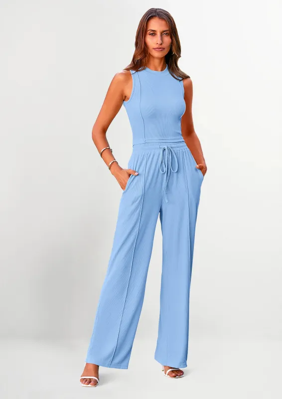 PRETTYGARDEN Women's Summer 2 Piece Loungewear Set Cropped Tank Top Wide Leg Sweatpants Tracksuit Casual Outfits made by PrettyGarden