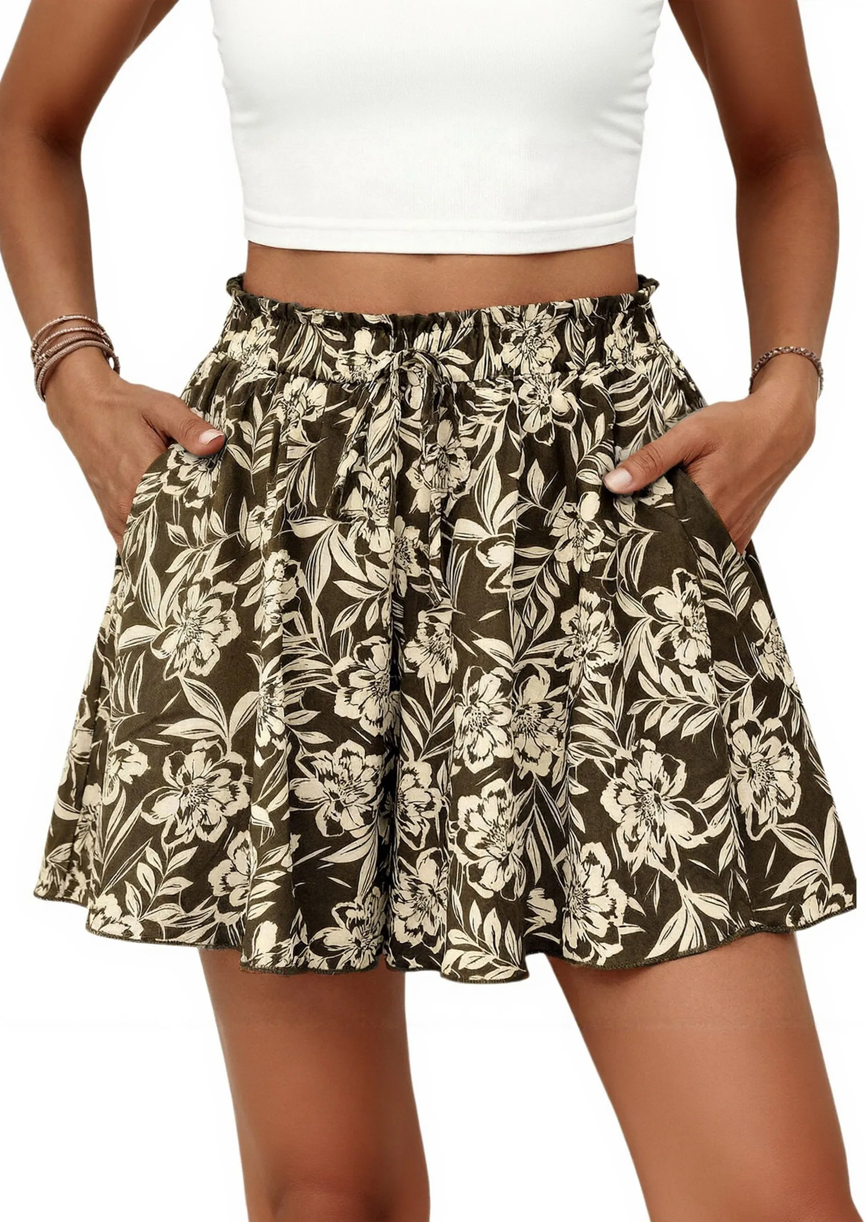 PRETTYGARDEN Women's Flowy Shorts Summer Fashion Beach Vacation Clothes Casual High Waist Wide Leg Ruffle Shorts sold by PrettyGarden product image thumbnail 5