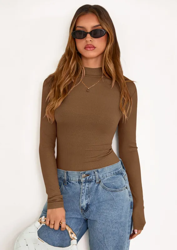 PRETTYGARDEN Women's Turtleneck Long Sleeve Shirts Fall Basic Tees Ribbed Fitted Tops Thermal Layering Knit Top Clothes made by PrettyGarden