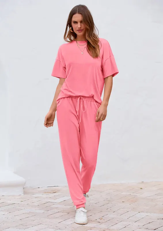 PRETTYGARDEN Women's Two Piece Lounge Sets Spring Summer Jogger Pants Vacation Outfits Travel Airplane Matching Clothes made by PrettyGarden