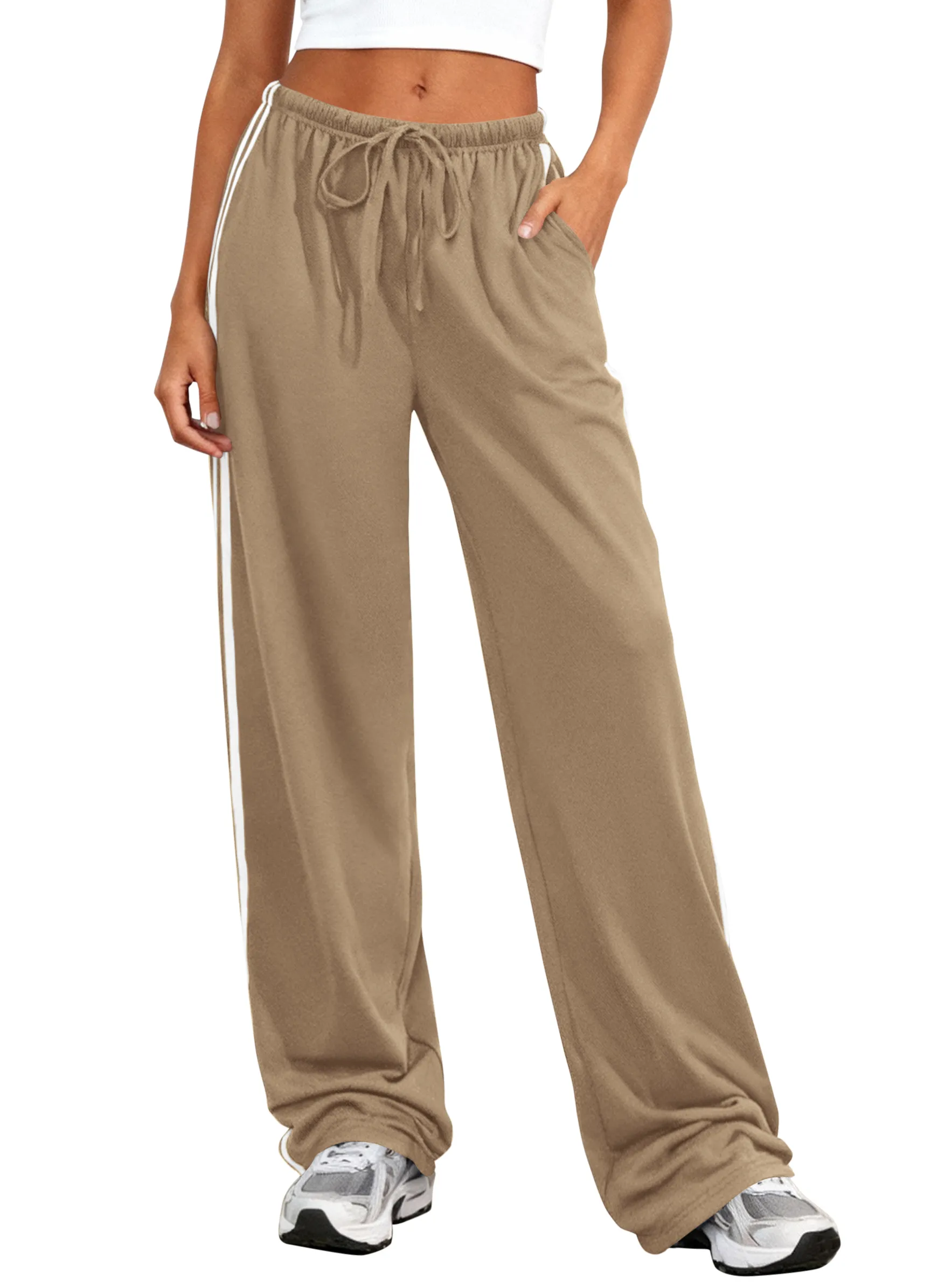 PRETTYGARDEN Womens Wide Leg Sweat Pants Striped Drawstring Waist Casual Athletic Track Flowy Pants Trousers Summer Clothes sold by PrettyGarden product image thumbnail 5