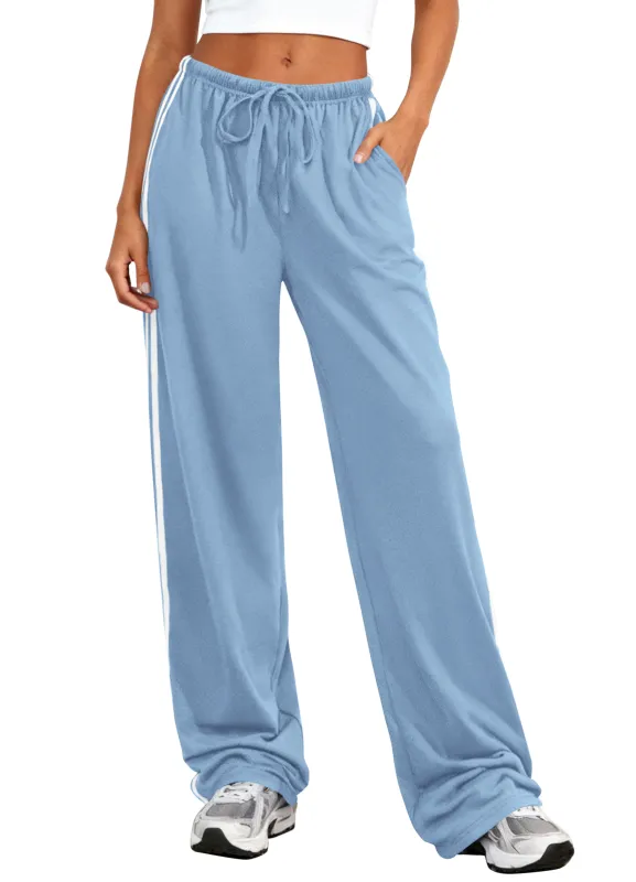 PRETTYGARDEN Womens Wide Leg Sweat Pants Striped Drawstring Waist Casual Athletic Track Flowy Pants Trousers Summer Clothes made by PrettyGarden