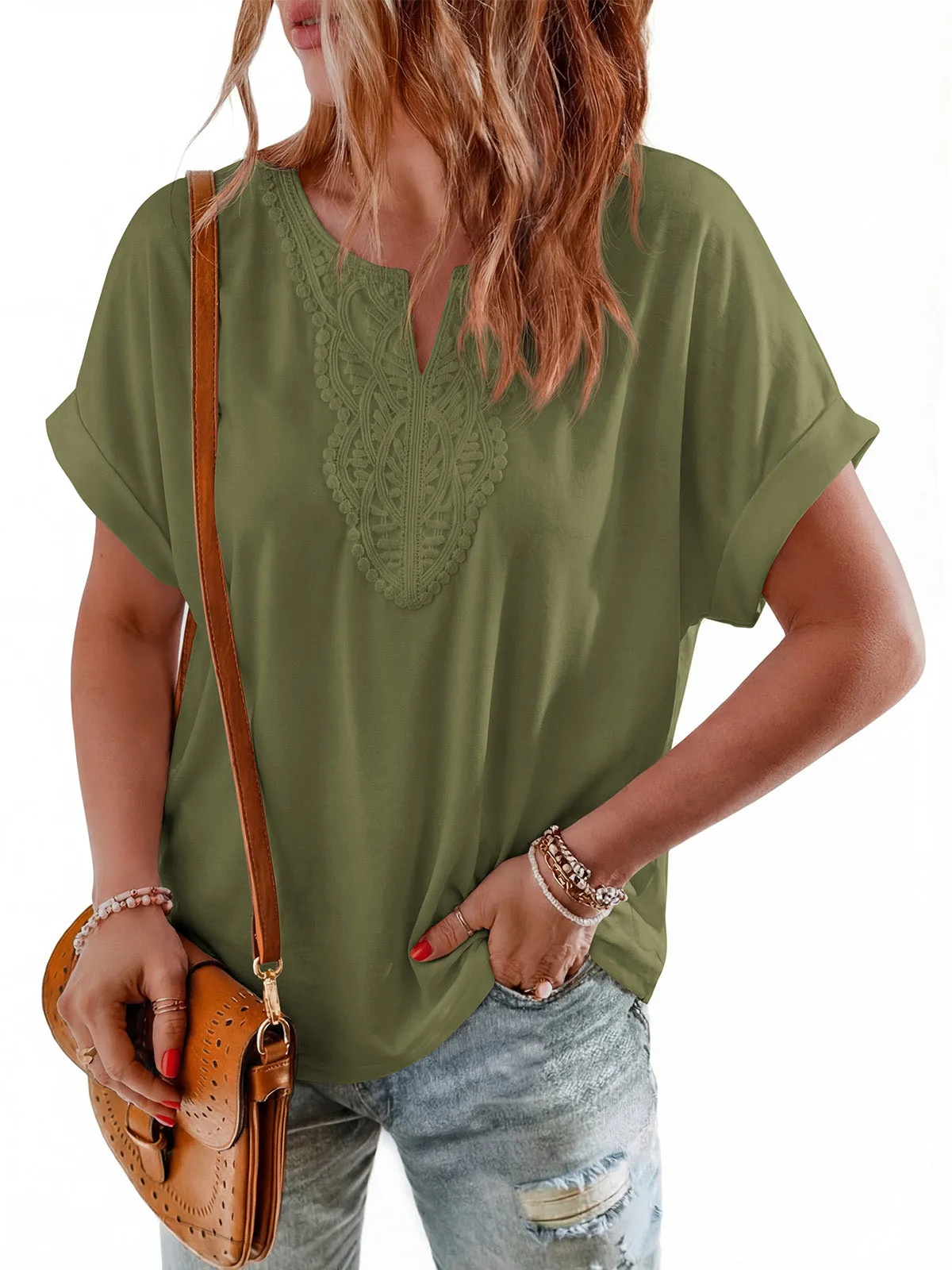 PRETTYGARDEN Womens Summer Tops Casual Short Sleeve V Neck Shirts for Women Loose Fit Going Out Top Boho Vacation Clothes sold by PrettyGarden product image thumbnail 3