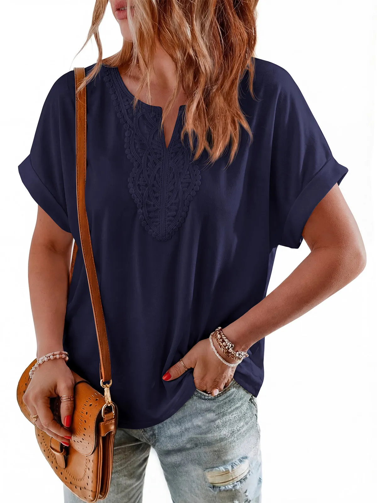 PRETTYGARDEN Womens Summer Tops Casual Short Sleeve V Neck Shirts for Women Loose Fit Going Out Top Boho Vacation Clothes sold by PrettyGarden product image thumbnail 4