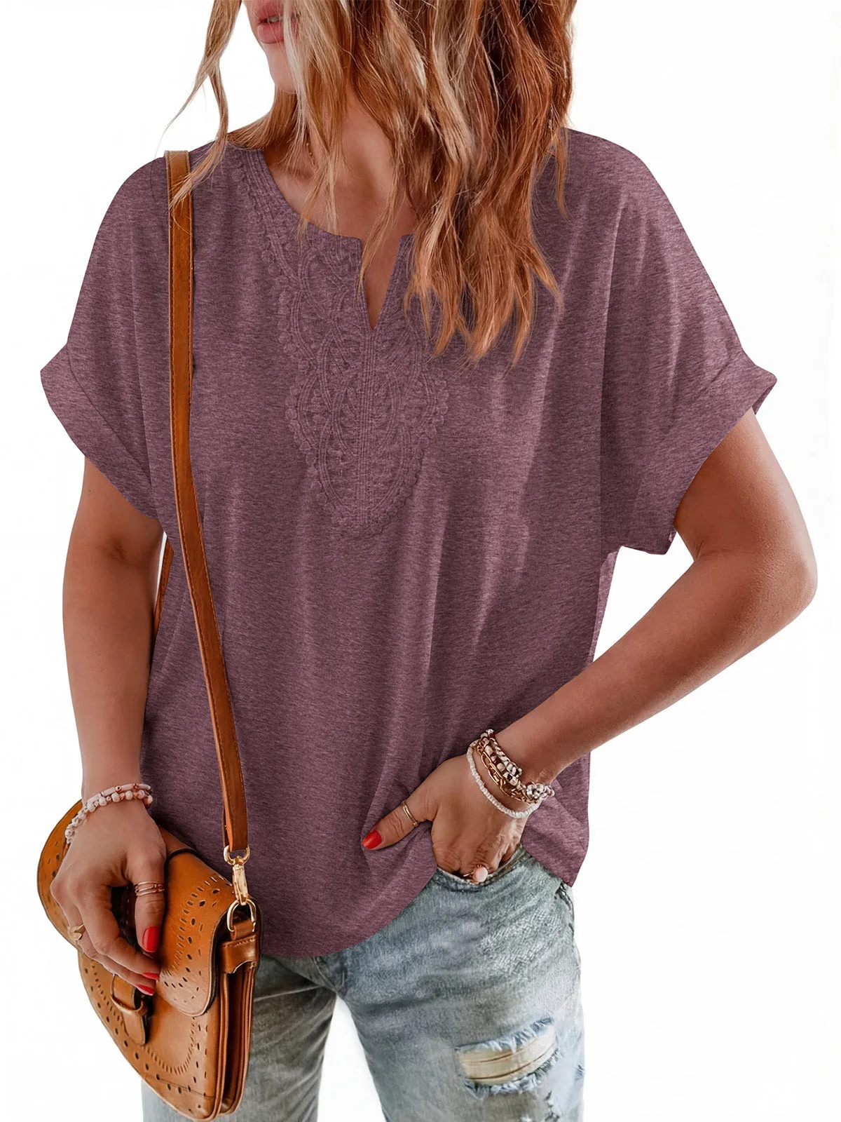 PRETTYGARDEN Womens Summer Tops Casual Short Sleeve V Neck Shirts for Women Loose Fit Going Out Top Boho Vacation Clothes sold by PrettyGarden product image thumbnail 5