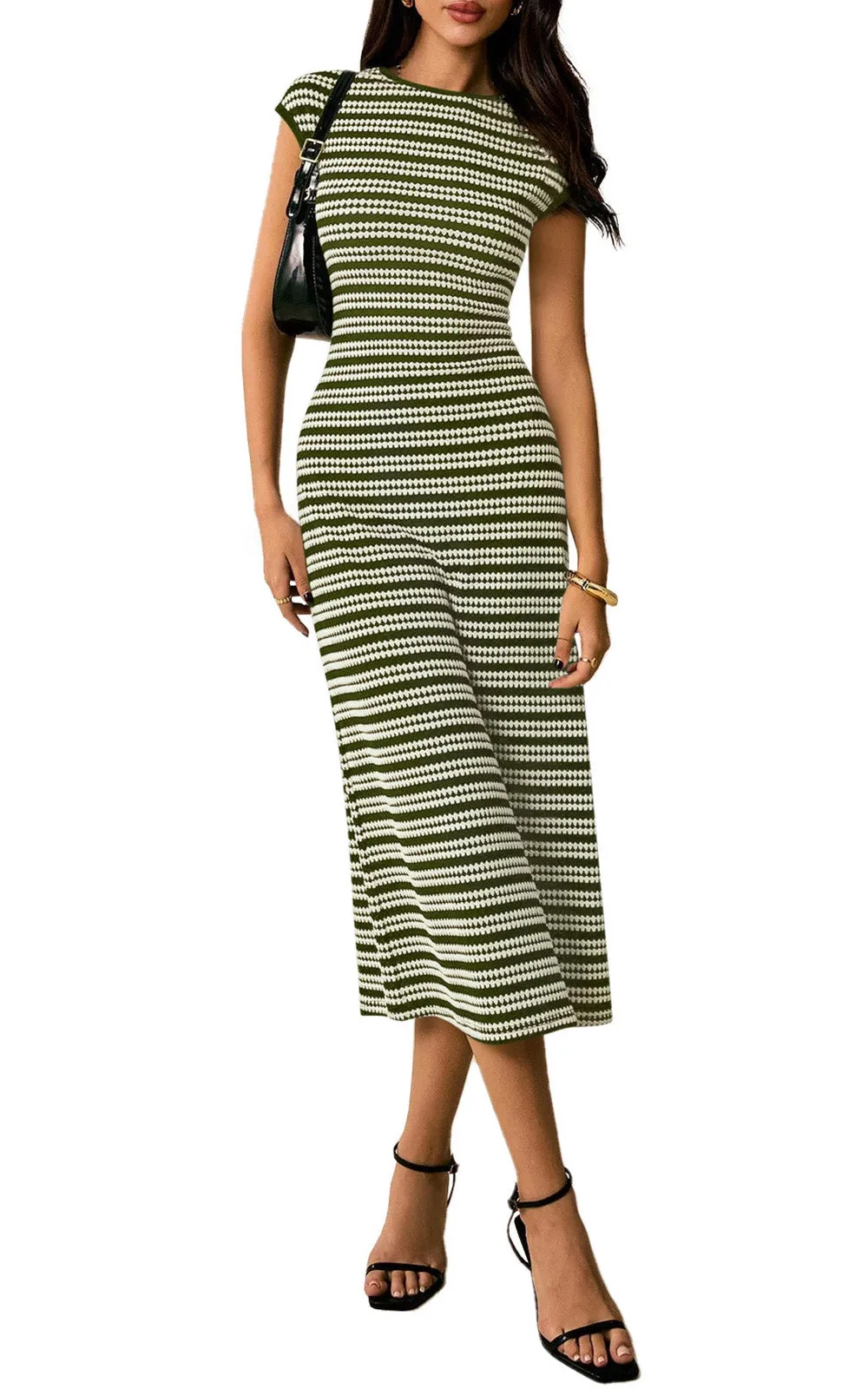 PRETTYGARDEN Women's Summer Bodycon Midi Dress Casual Striped Cap Sleeve Party Wedding Guest Dresses Vacation Outfits sold by PrettyGarden product image thumbnail 5