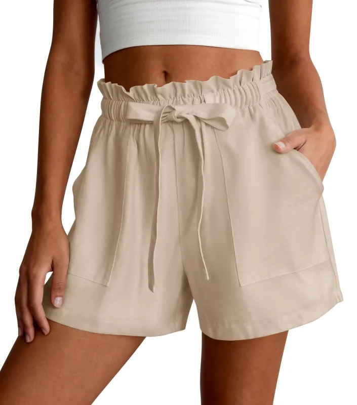 PRETTYGARDEN Summer Shorts for Women Casual Ruffle Drawstring High Waist Wide Leg Comfy Lounge Shorts Beach Cruise Outfits made by PrettyGarden