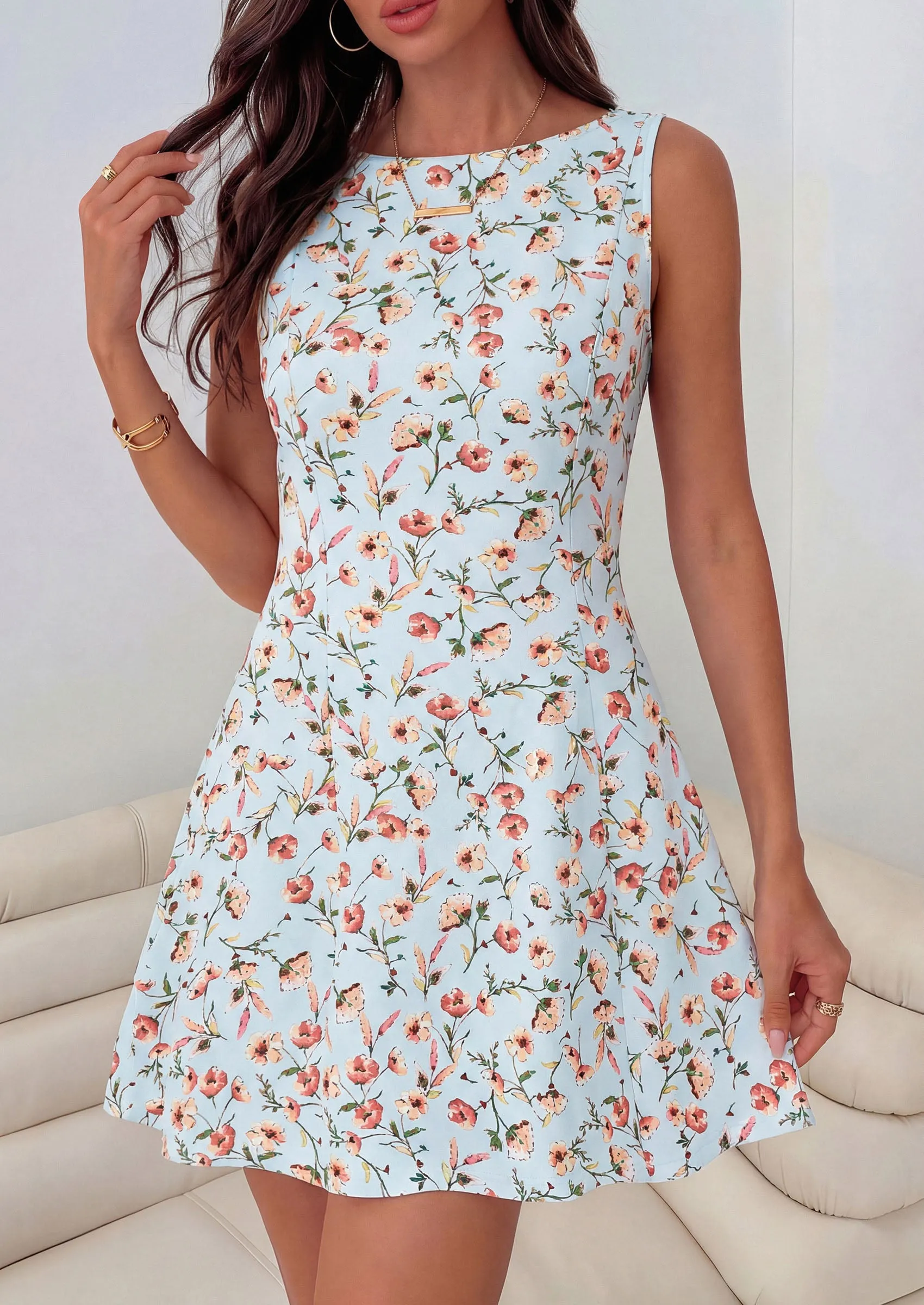 PRETTYGARDEN Womens Summer Short Dress Floral Sleeveless Boat Neck A Line Formal Cocktail Party Mini Dresses sold by PrettyGarden product image thumbnail 3