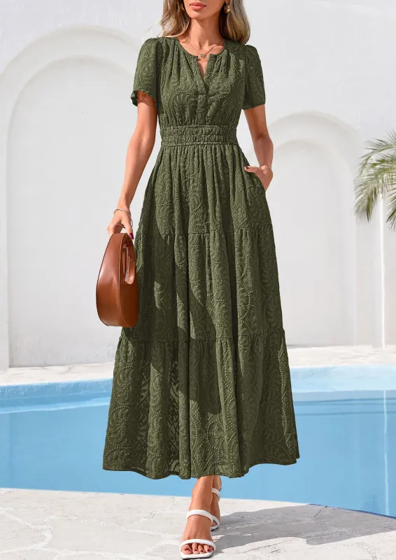 PRETTYGARDEN Womens Boho Maxi Dress Floral Summer Spring Short Sleeve V Neck A Line Embroidered Beach Vacation Dresses made by PrettyGarden