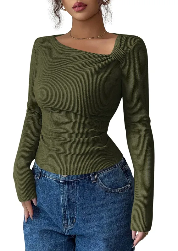 PRETTYGARDEN Womens 2026 Early Fall Fashion Long Sleeve T Shirts Asymmetrical Ribbed Fitted Trendy Going Out Tops Y2K Outfits made by PrettyGarden