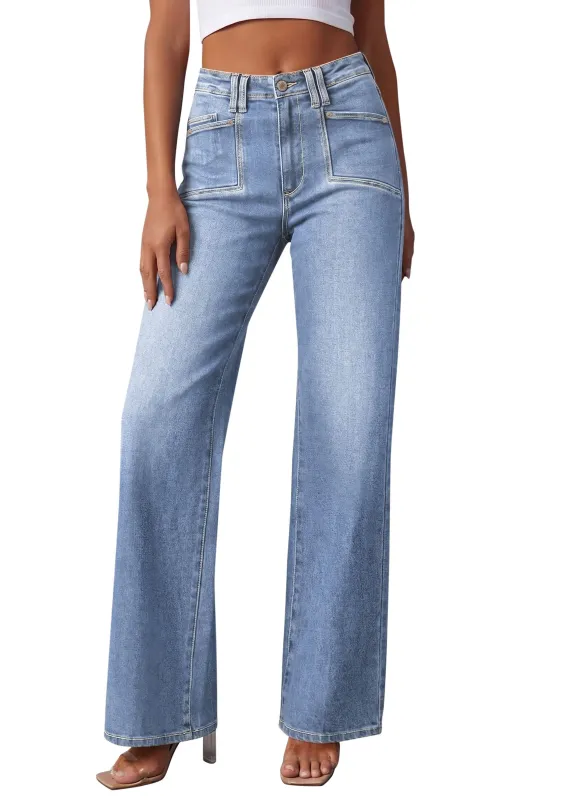 PRETTYGARDEN High Waisted Wide Leg Jeans for Women 2026 Trendy Baggy Straight Leg Stretchy Summer Denim Pants with Pockets made by PrettyGarden