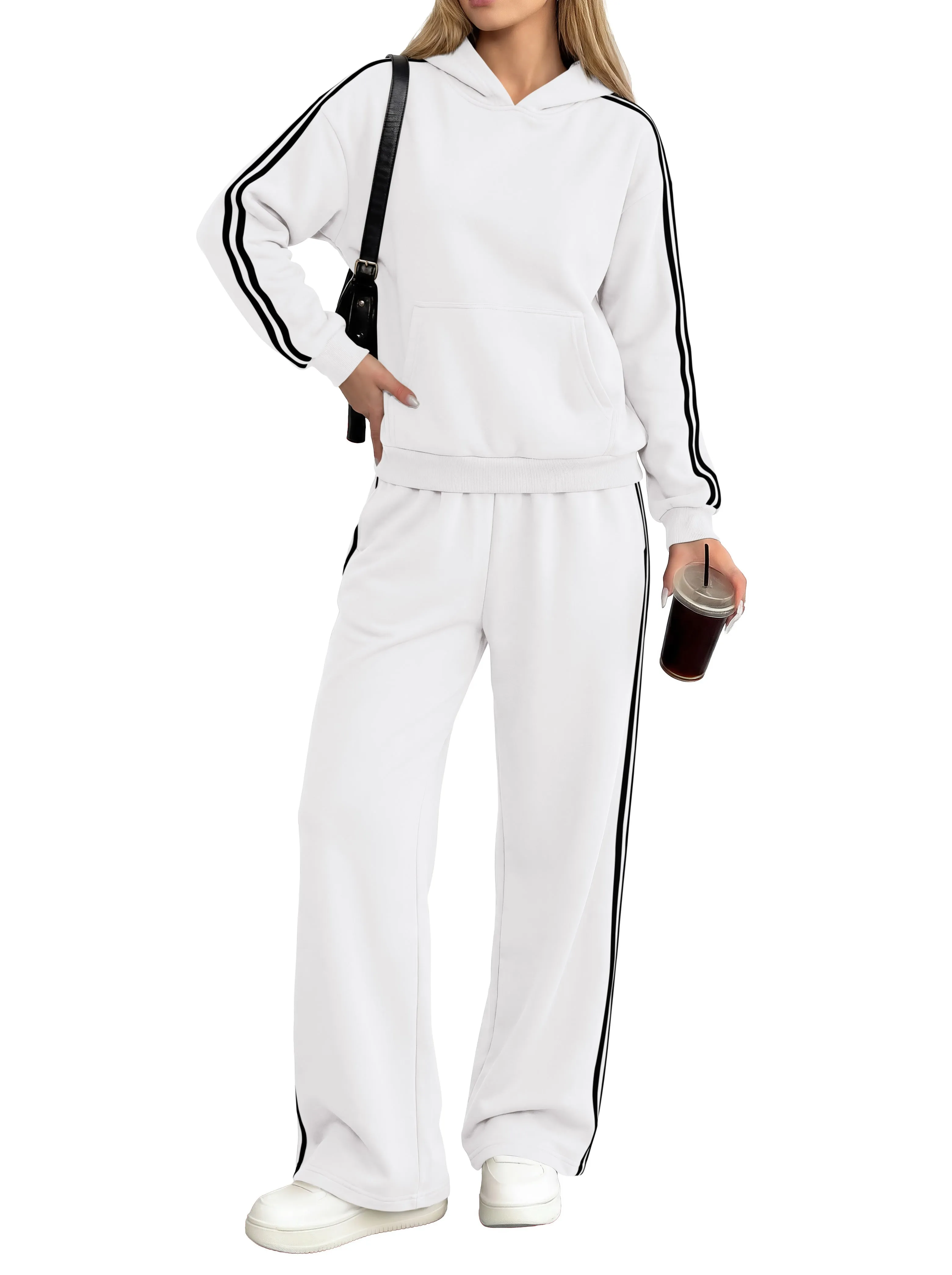 PRETTYGARDEN Women's Sweatsuits Set 2 Piece Striped Hoodie Wide Leg Sweatpants Y2K Retro Casual Tracksuits Travel Fall Outfit sold by PrettyGarden product image thumbnail 5