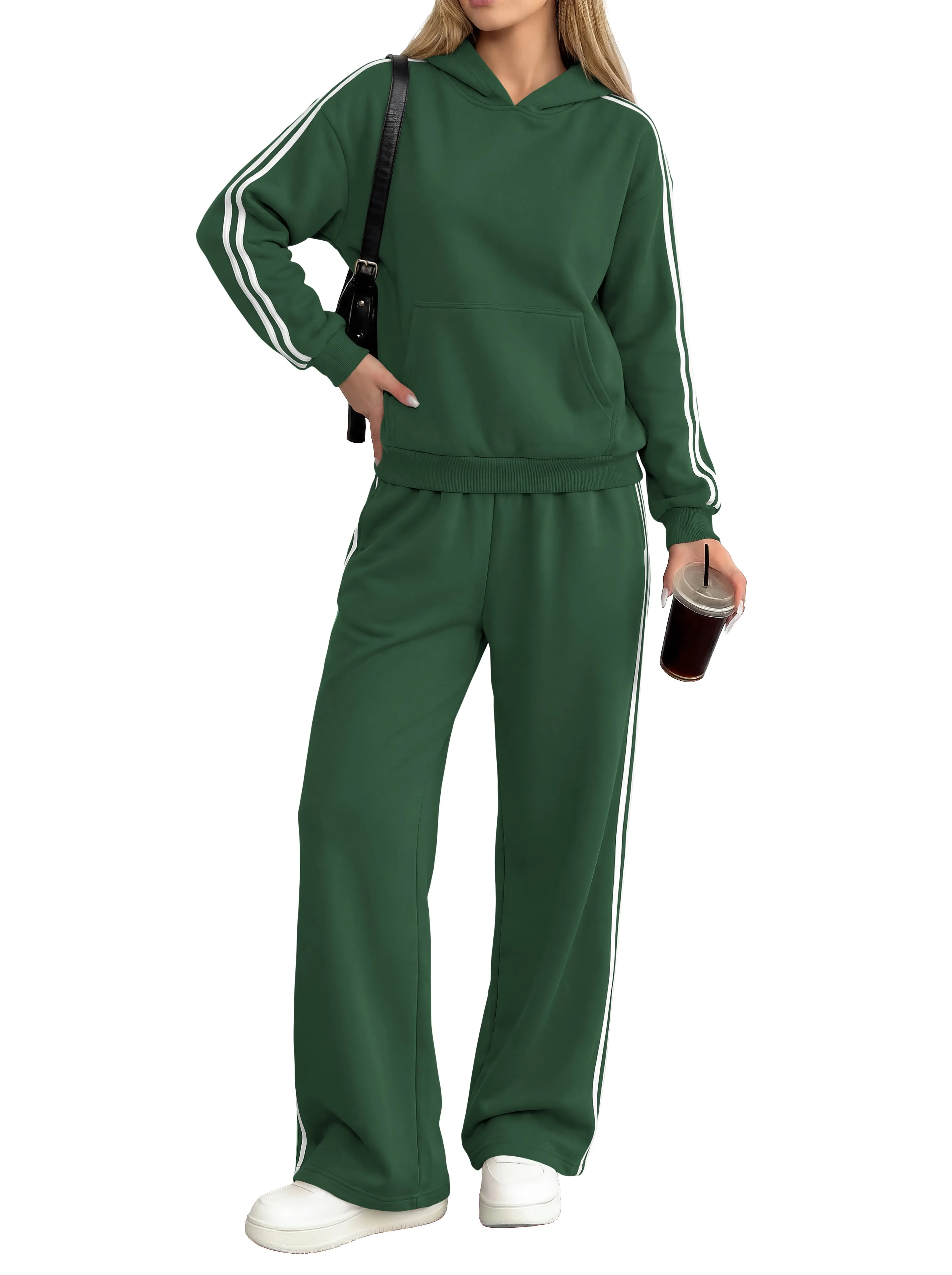 PRETTYGARDEN Women's Sweatsuits Set 2 Piece Striped Hoodie Wide Leg Sweatpants Y2K Retro Casual Tracksuits Travel Fall Outfit sold by PrettyGarden product image thumbnail 3