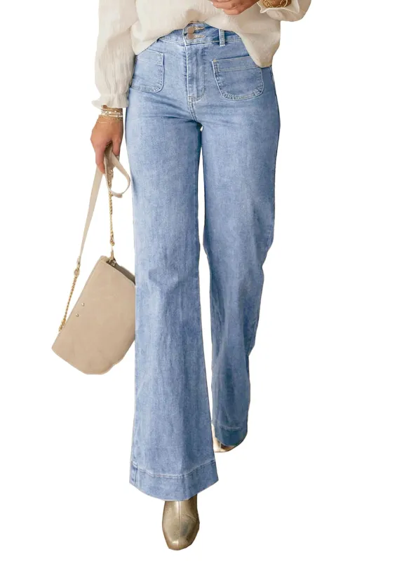 PRETTYGARDEN Womens Wide Leg Jeans High Waisted Stretchy|High Rise Bootcut Jeans with Front Patch Pockets, Loose Fit Daily Wear Denim, Trendy Work Pants, Business Casual Outfits made by PrettyGarden