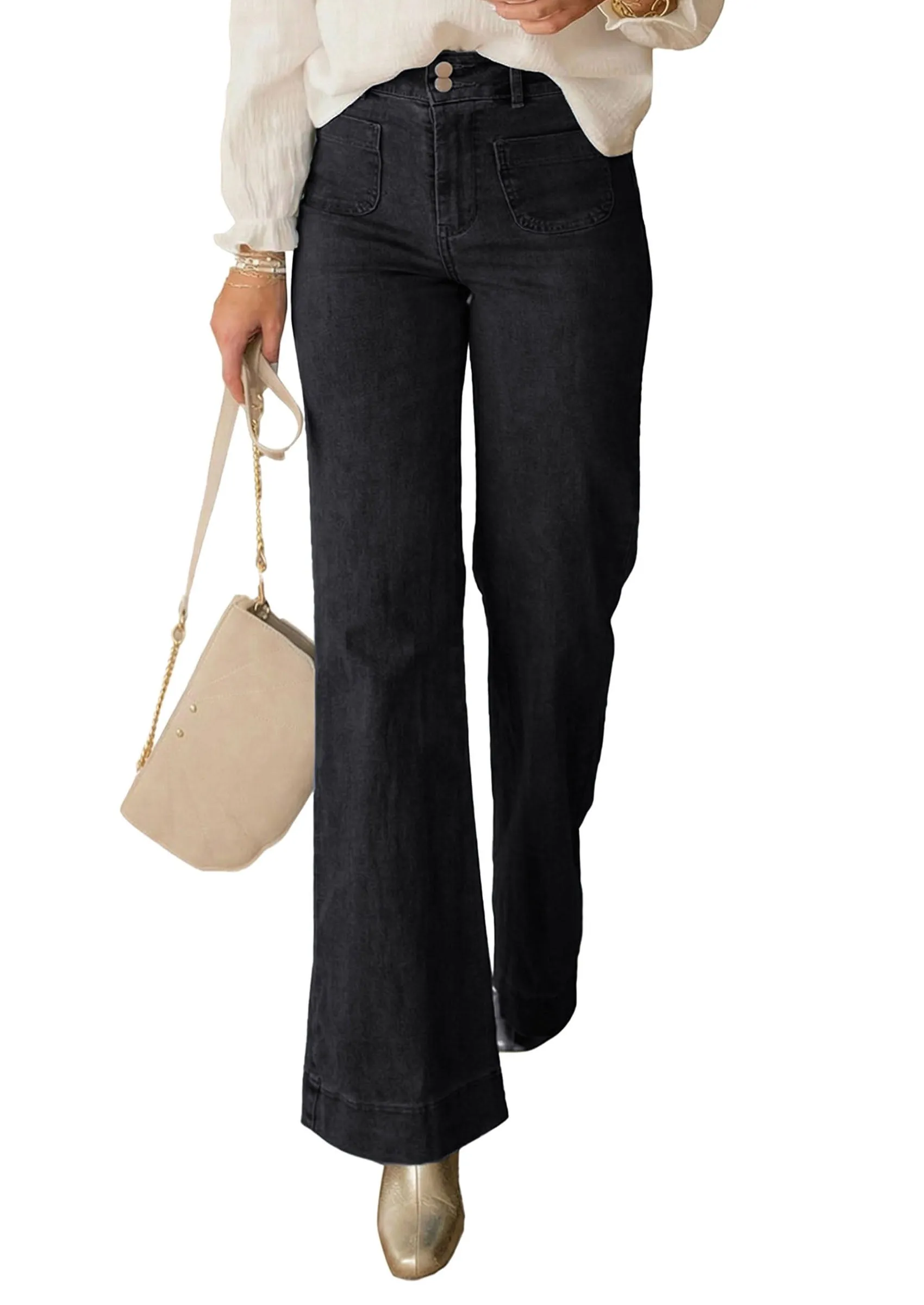 PRETTYGARDEN Womens Wide Leg Jeans High Waisted Stretchy|High Rise Bootcut Jeans with Front Patch Pockets, Loose Fit Daily Wear Denim, Trendy Work Pants, Business Casual Outfits sold by PrettyGarden product image thumbnail 2
