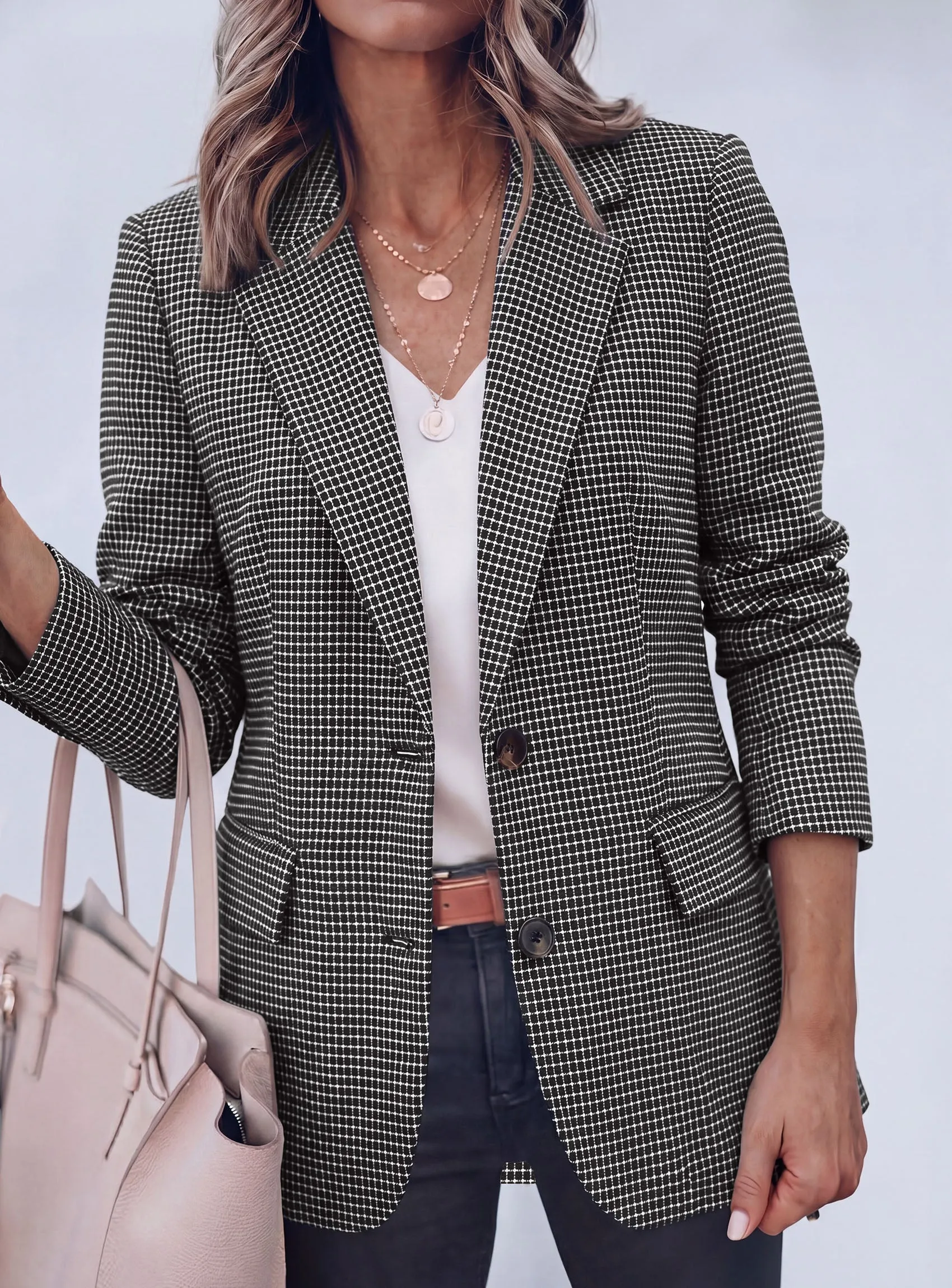 PRETTYGARDEN Fall Blazers for Women Business Casual | Long Sleeve Plaid Houndstooth, Notch Lapel Pockets, Oversized Blazer Outerwear, Trendy Suit Jackets, 2026 Winter Work Outfits sold by PrettyGarden product image thumbnail 5