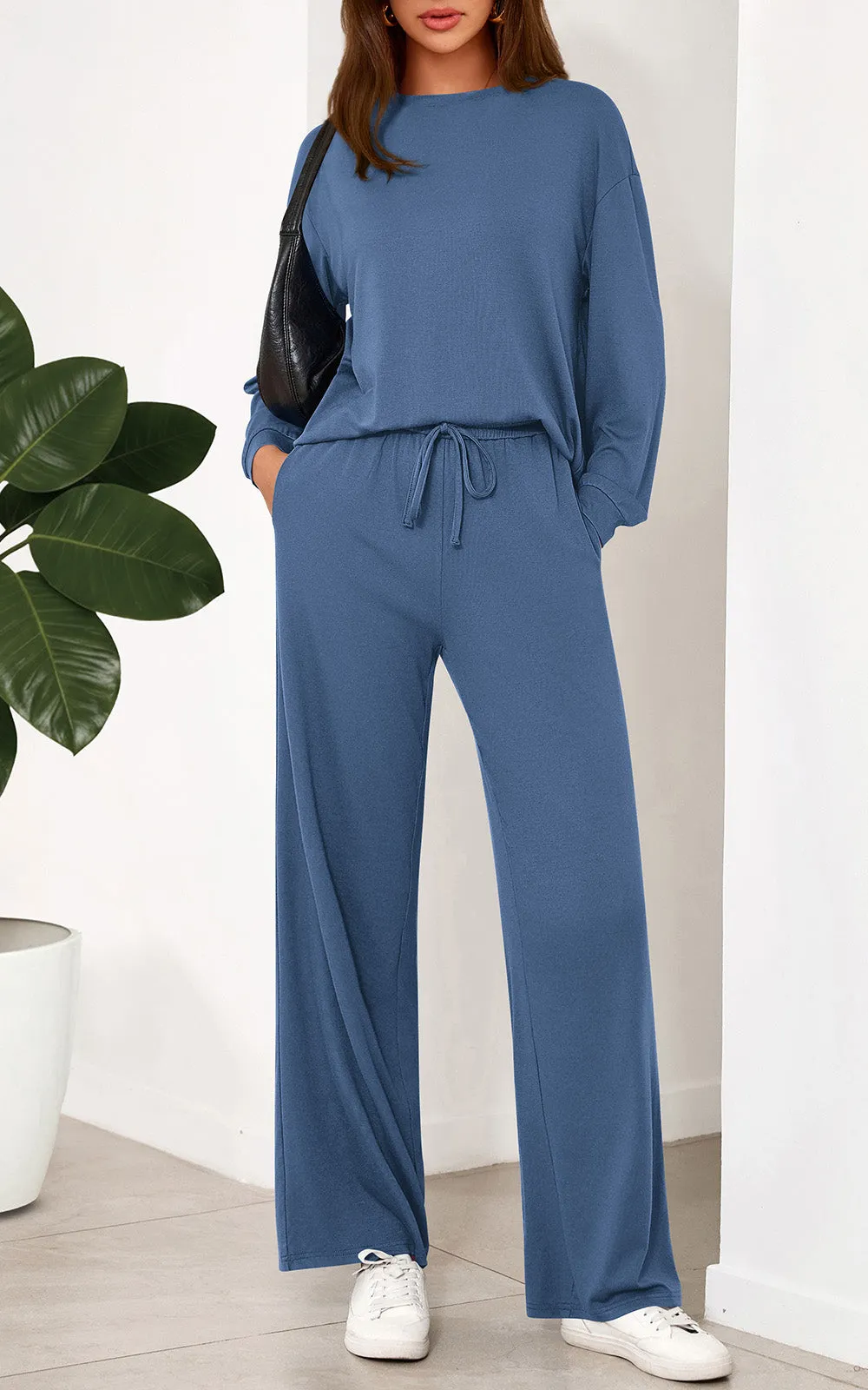 PRETTYGARDEN Womens 2 Pieces Lounge Sets Crewneck Long Sleeve Wide Leg Drawstring Pants Tracksuits Loose Fit Outfits Set sold by PrettyGarden product image thumbnail 5