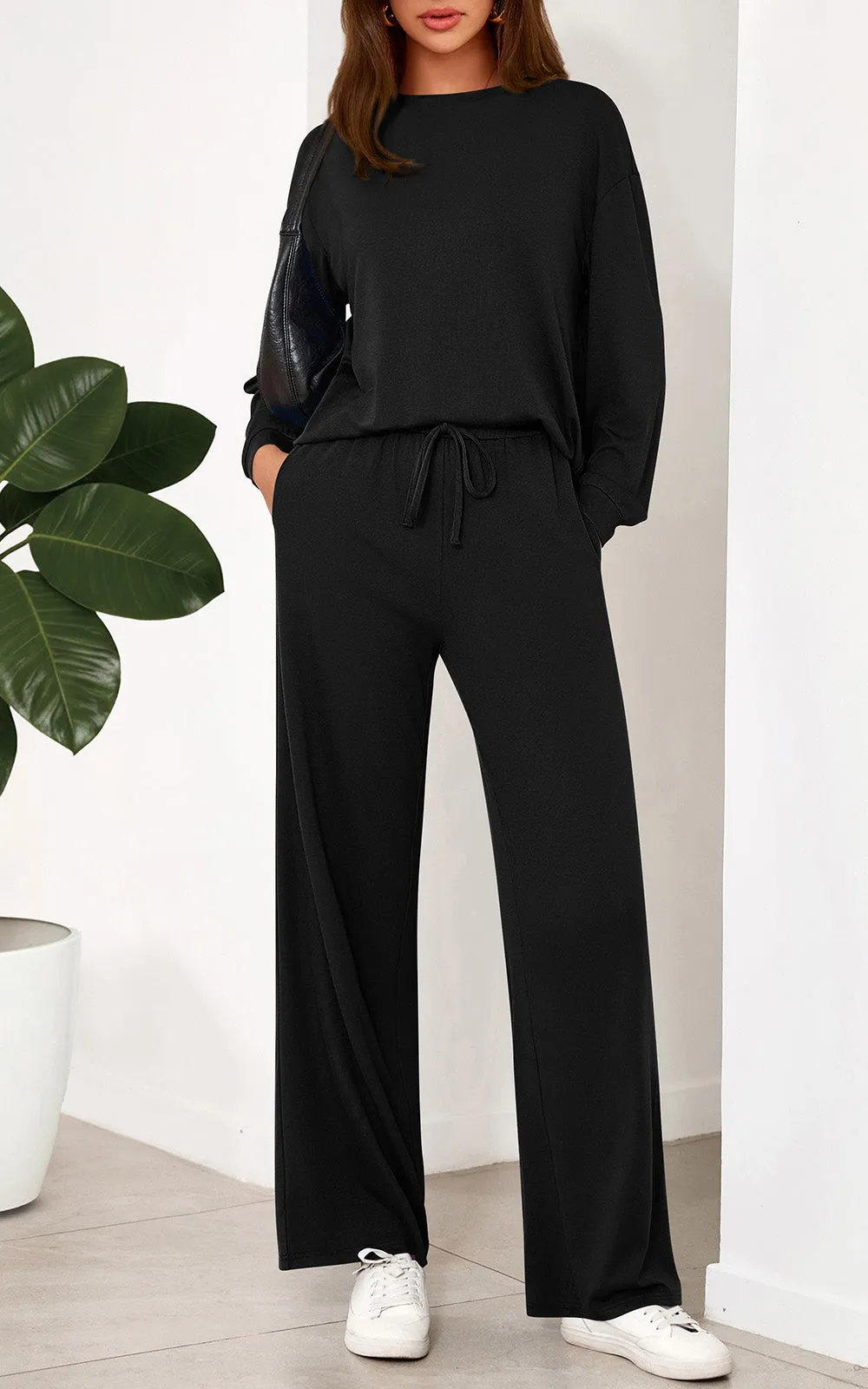 PRETTYGARDEN Womens 2 Pieces Lounge Sets Crewneck Long Sleeve Wide Leg Drawstring Pants Tracksuits Loose Fit Outfits Set sold by PrettyGarden product image thumbnail 2